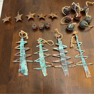 Lot Of Christmas Tree Decorations Rustic Country Bells Stars Ornaments